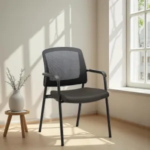 CLATINA Office Reception Guest Chair Mesh Back Stacking with Ergonomic Lumbar Support and Thickened Seat Cushion for Waiting Conference Room Black
