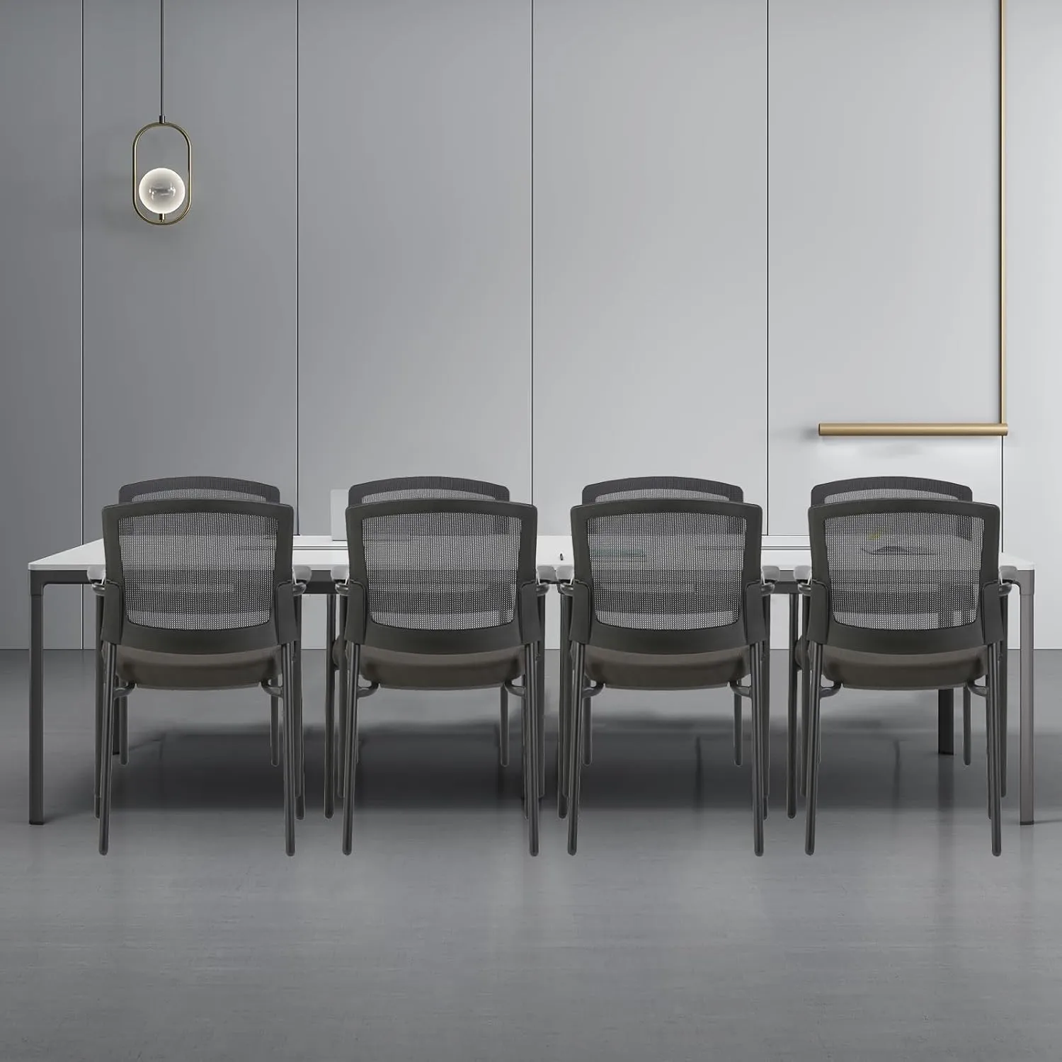 CLATINA Office Reception Guest Chair Mesh Back Stacking with Ergonomic Lumbar Support and Thickened Seat Cushion for Waiting Conference Room Black