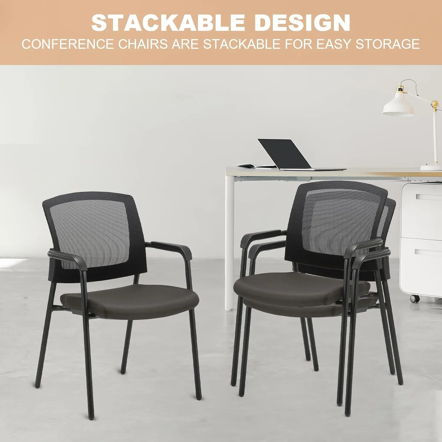 CLATINA Office Reception Guest Chair Mesh Back Stacking with Ergonomic Lumbar Support and Thickened Seat Cushion for Waiting Conference Room Black