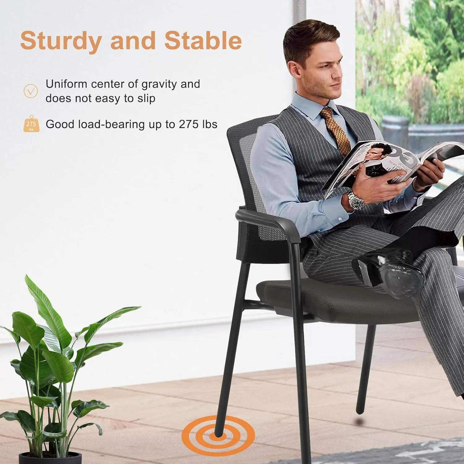 CLATINA Office Reception Guest Chair Mesh Back Stacking with Ergonomic Lumbar Support and Thickened Seat Cushion for Waiting Conference Room Black