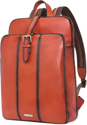 CLUCI Vegetable Tanned Full Grain Leather Laptop Backpack for Women 15.6 inch Computer Bags Stylish Travel Daypack Sassafras Red