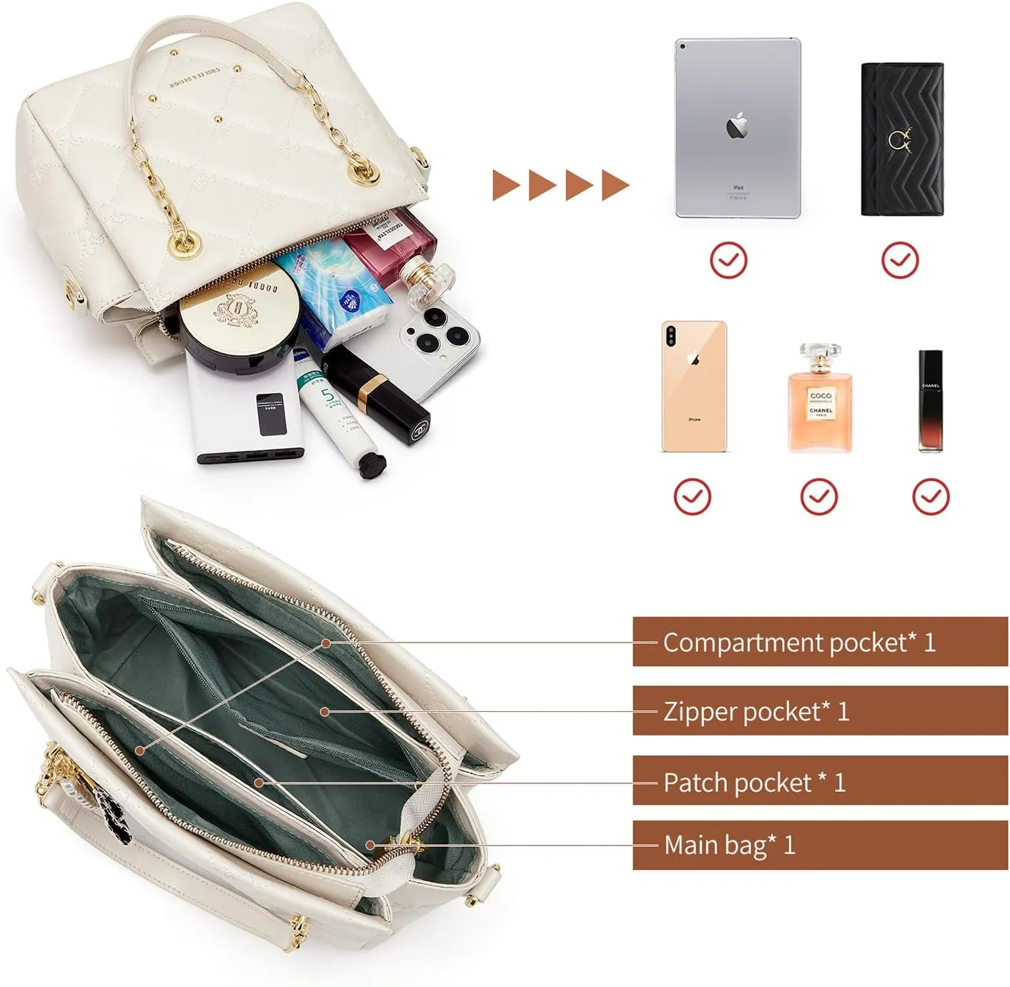 Cnoles Satchel Bag For Women Fashion Leather Handbags and Purses Shoulder Tote Crossbody Top Handle Bags