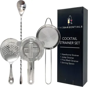 Cocktail Strainer Set Stainless Steel Bar Tools with Stirring Spoon - Hawthorne, Julep, & Fine-Mesh Sifter for Drinks