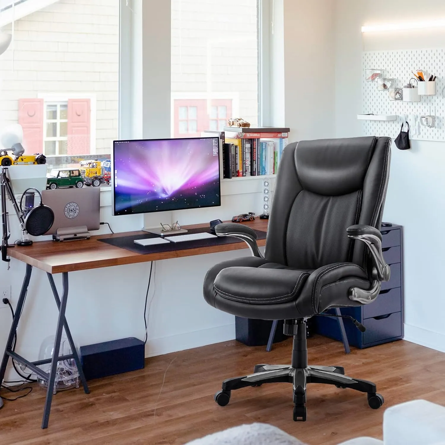 COLAMY Big and Tall Office Chair 400lbs, Large Heavy Duty High Back Executive Computer Office Desk Chair Flip-up Arms Wide Thick Seat for Home Office - Black