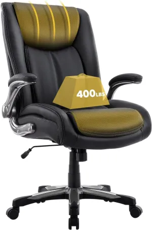 COLAMY Big and Tall Office Chair 400lbs, Large Heavy Duty High Back Executive Computer Office Desk Chair Flip-up Arms Wide Thick Seat for Home Office - Black