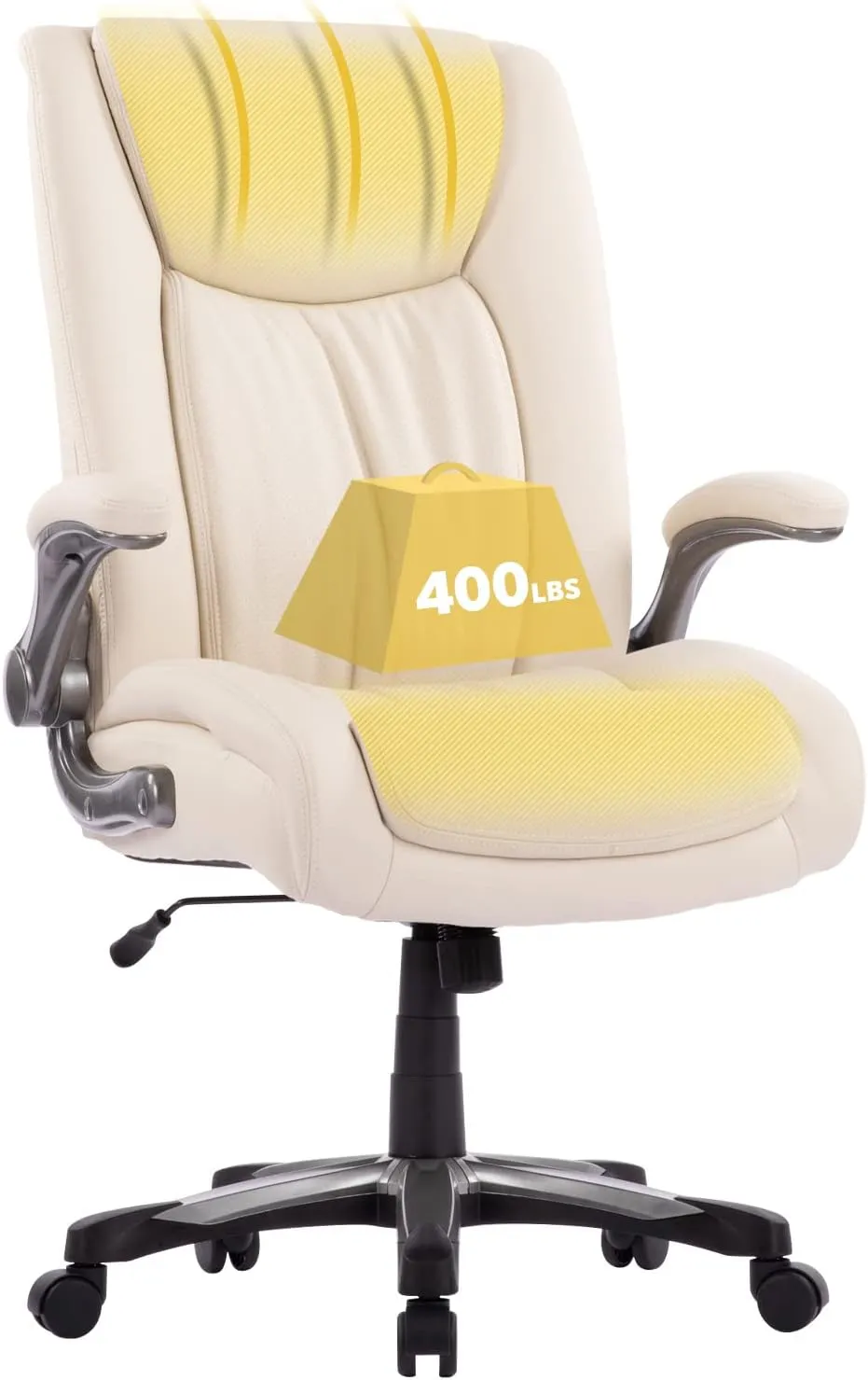 COLAMY Big and Tall Office Chair 400lbs, Large Heavy Duty High Back Executive Computer Office Desk Chair Flip-up Arms Wide Thick Seat for Home Office, Ivory