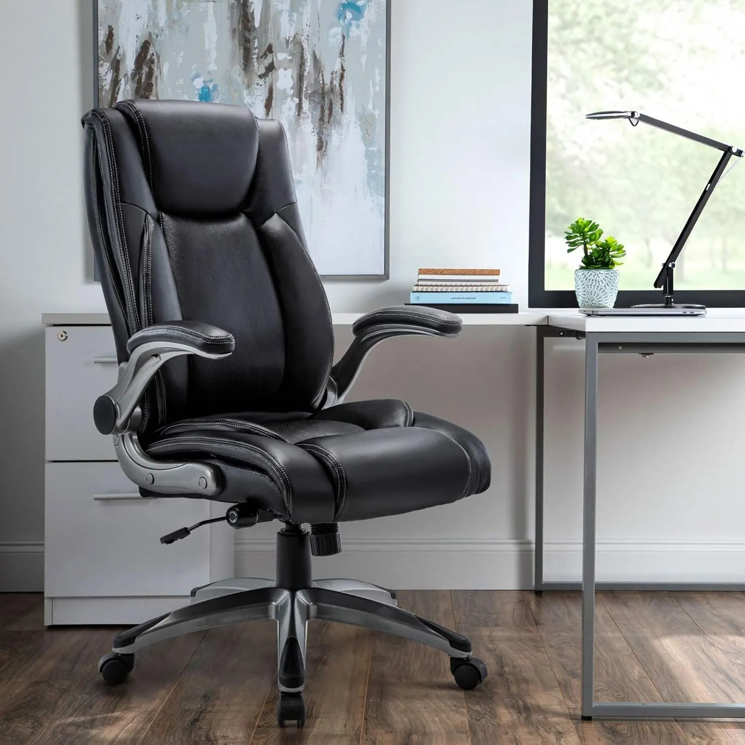 COLAMY Ergonomic Home Office Chair-Adjustable Lumbar Support for Extra Comfort, High Back Design with Padded Flip-up Arms for Adult Working, Study, Gaming (Black), 250lbs