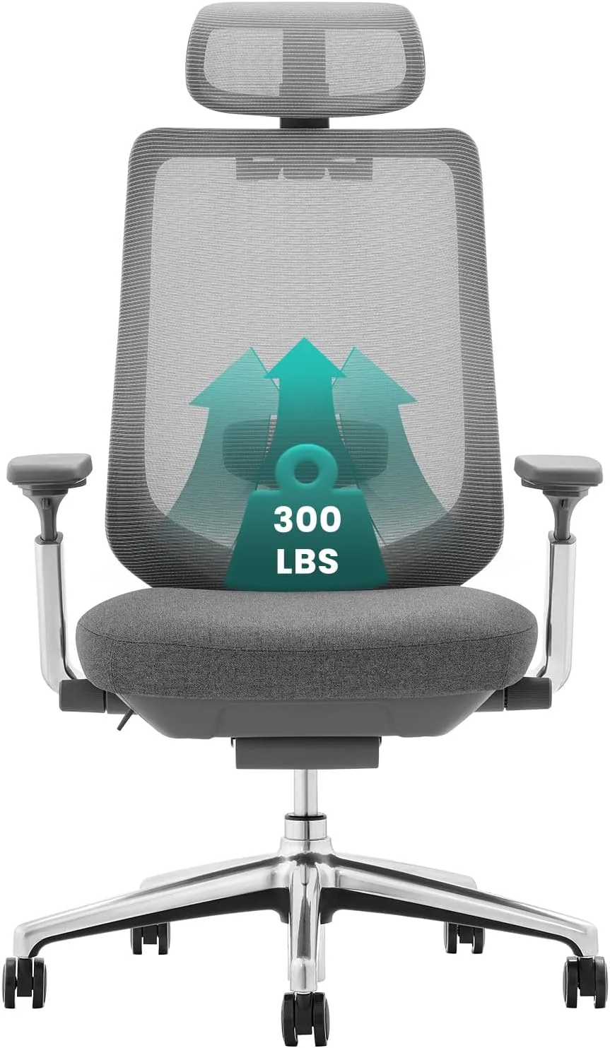 COLAMY Ergonomic Mesh Office Chair, High Back Office Chair, Computer Executive Desk Chair with Lumbar Support,Adjustable Headrest and 4D Arms, Slide Seat, Tilt Lock-Darkgrey New