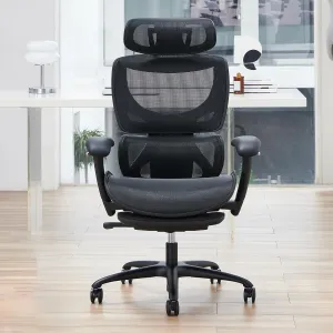COLAMY Ergonomic Mesh Office Chair with Footrest, Executive High Back Computer Desk Chair with Wide Headrest and Adjustable 3D Arms, Backrest, Tilt Lock and Lumbar Support(Black)