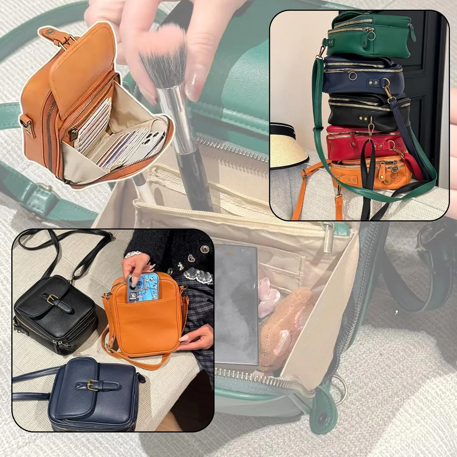 Collaboraten1 Crossbody Leather Bag, with Built in Wallet, Anti-Theft Retro Design