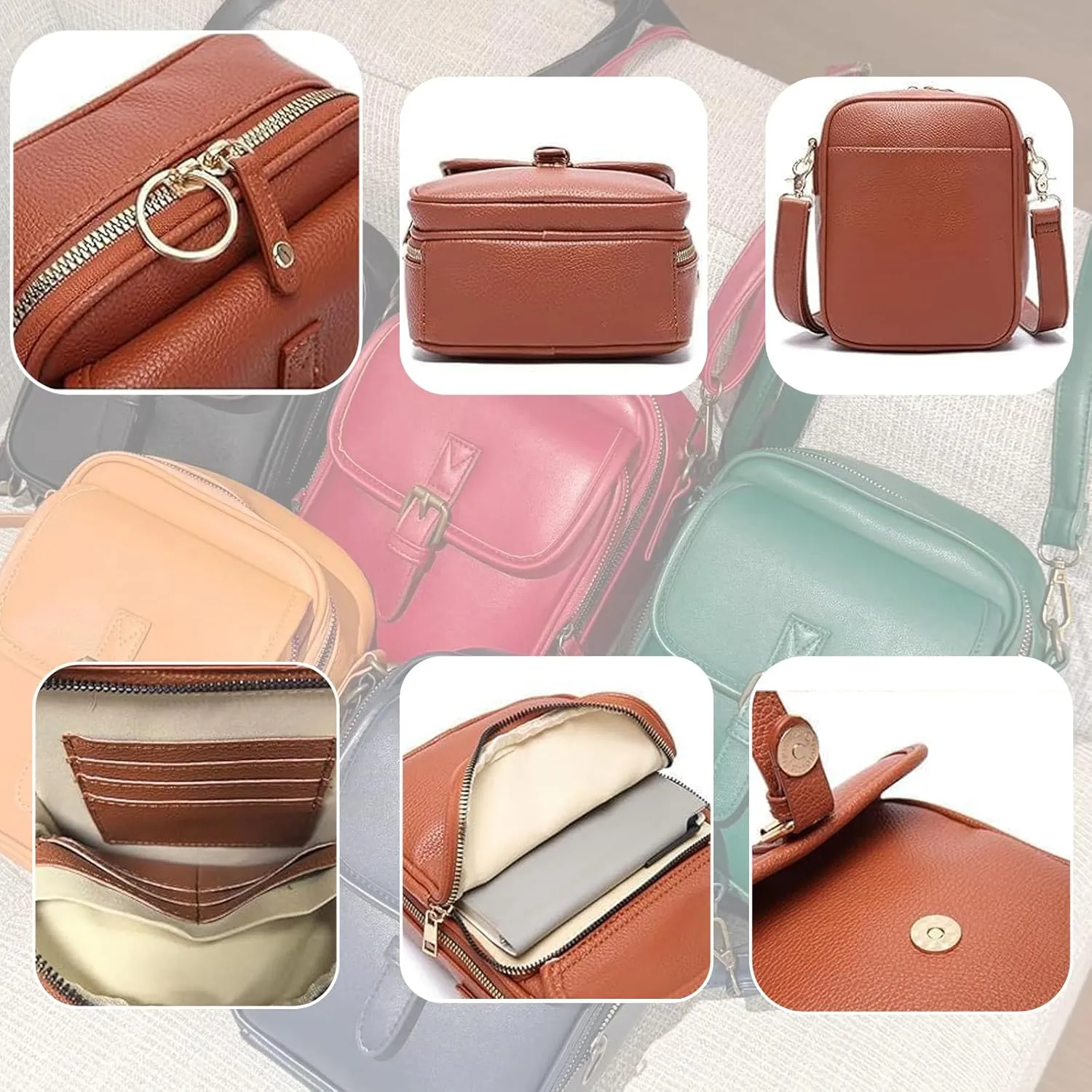 Collaboraten1 Crossbody Leather Bag, with Built in Wallet, Anti-Theft Retro Design