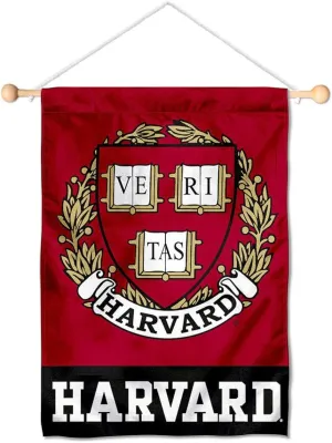 College Flags & Banners Co. Harvard Crimson Coat of Arms Mini Small Banner and Pole Bundle