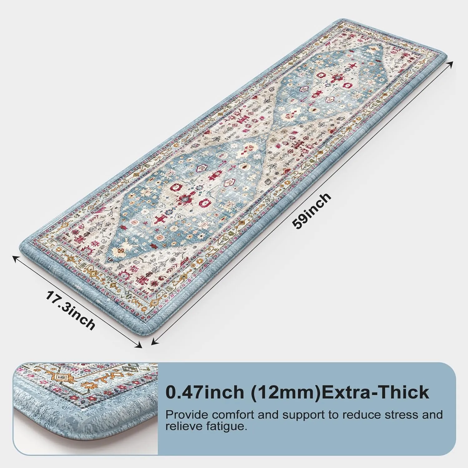 Collive Anti-Fatigue Floor Mats - Aqua Washable, Non-Slip, 17'x59' for Kitchen, Office, Laundry