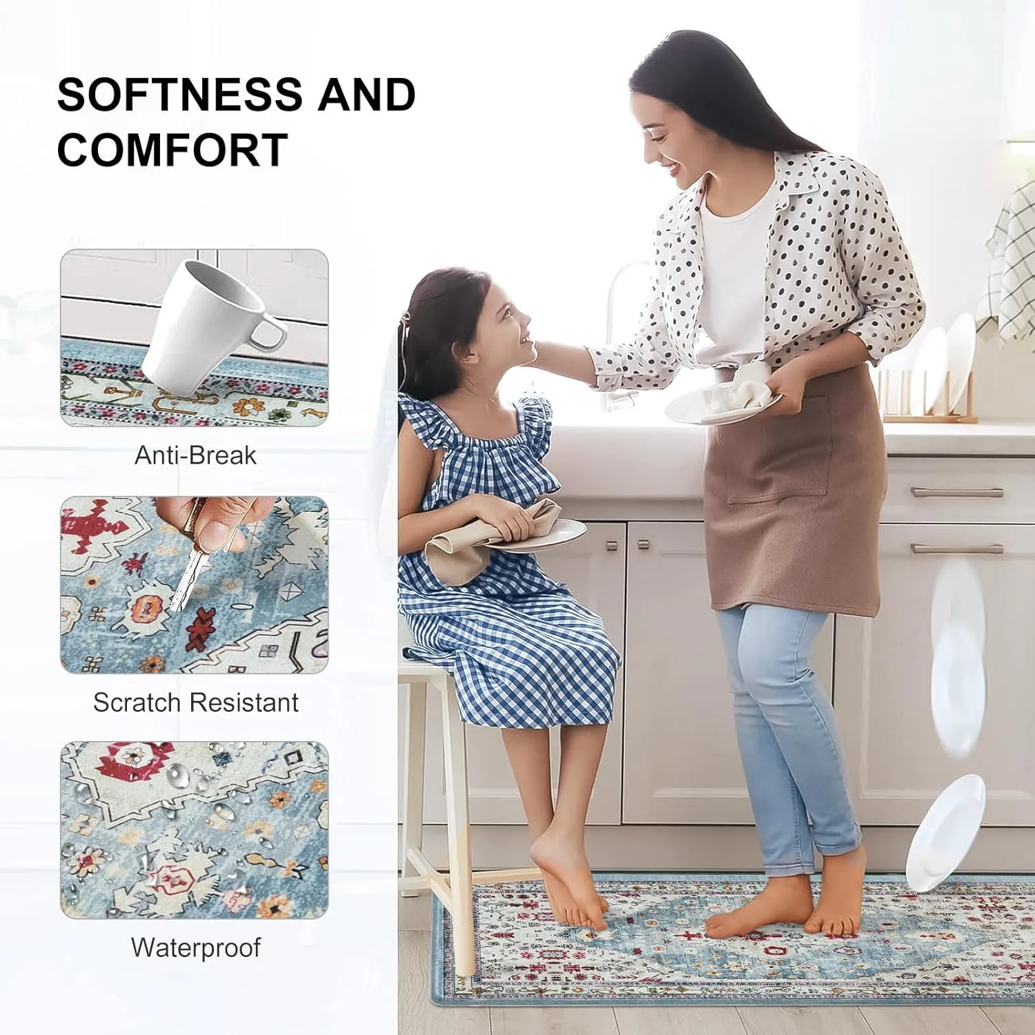 Collive Anti-Fatigue Floor Mats - Aqua Washable, Non-Slip, 17'x59' for Kitchen, Office, Laundry