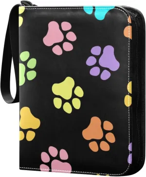 Colorful-paws-black Card Collector Holder for Collectible Boys Girls Game Sports Cards MTG TCG, 4 Pockets Trading Card Folder Zip Card Binder