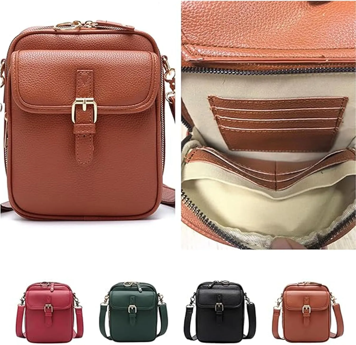 Comebybuy Purse Vintage Mini Messenger Bag, Leather Vintage Double Layer Large Capacity Messenger Bag For Women