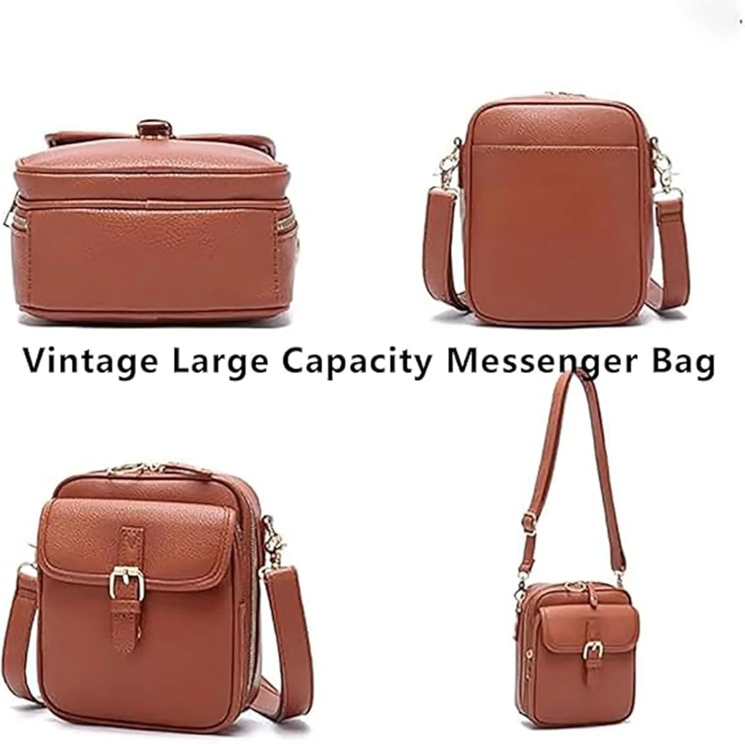 Comebybuy Purse Vintage Mini Messenger Bag, Leather Vintage Double Layer Large Capacity Messenger Bag For Women