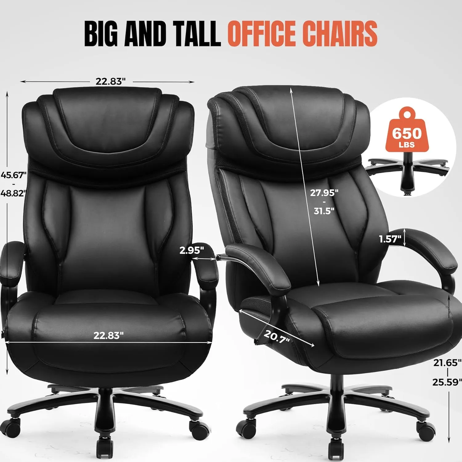 COMHOMA Big and Tall Office Chair 650lbs Ergonomic Computer Chair 6 Gear Adjustable Headrest Swivel Rocking Home Office Desk Chairs Leather High Back Executive Office Chairs with Thickened Armrests