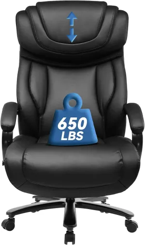 COMHOMA Big and Tall Office Chair 650lbs Ergonomic Computer Chair 6 Gear Adjustable Headrest Swivel Rocking Home Office Desk Chairs Leather High Back Executive Office Chairs with Thickened Armrests