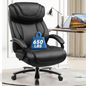 COMHOMA Big and Tall Office Chair 650lbs Ergonomic Computer Chair 6 Gear Adjustable Headrest Swivel Rocking Home Office Desk Chairs Leather High Back Executive Office Chairs with Thickened Armrests
