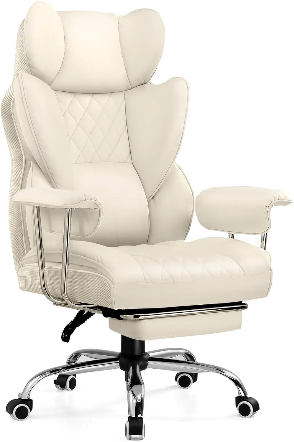 COMHOMA Big and Tall Office Chair, High Back Leather Gaming Chair with Footrest, Executive Ergonomic Office Chairs with Pocket Spring Lumbar Support and with Outward Fixed Soft Armrests