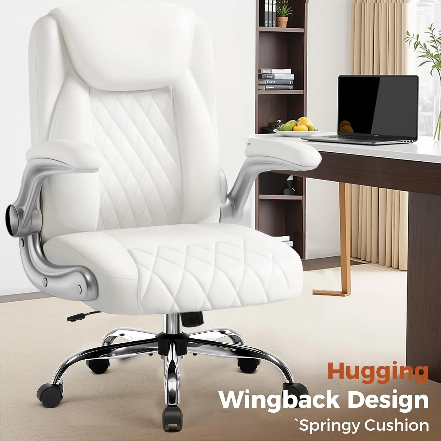 COMHOMA Leather Office Chair Ergonomic Computer Gaming Chair with Comfy Back Support, Executive Mid-Back,Small Gmaing Chair with Adjustable Armrests, for Short People Use, Rolling Swivel for Adults