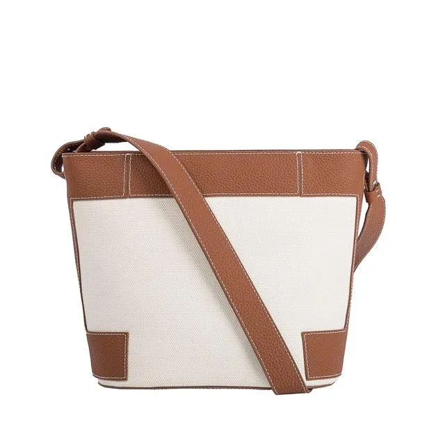 Commuter Tote Bag | Crossbody Bag | Shoulder Bucket Bag in Leather & Canvas _ Brown