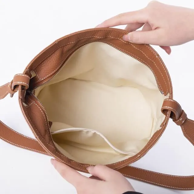 Commuter Tote Bag | Crossbody Bag | Shoulder Bucket Bag in Leather & Canvas _ Brown