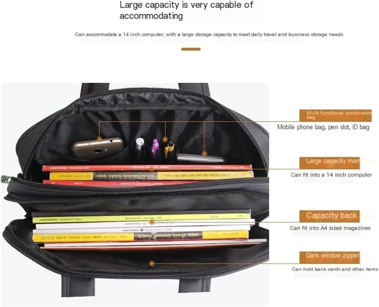 Conference Bag for Men, Crossbody Business Bag 14 Inch Laptop, Casual Shoulder Bag, Oxford Anti-Splash Briefcase