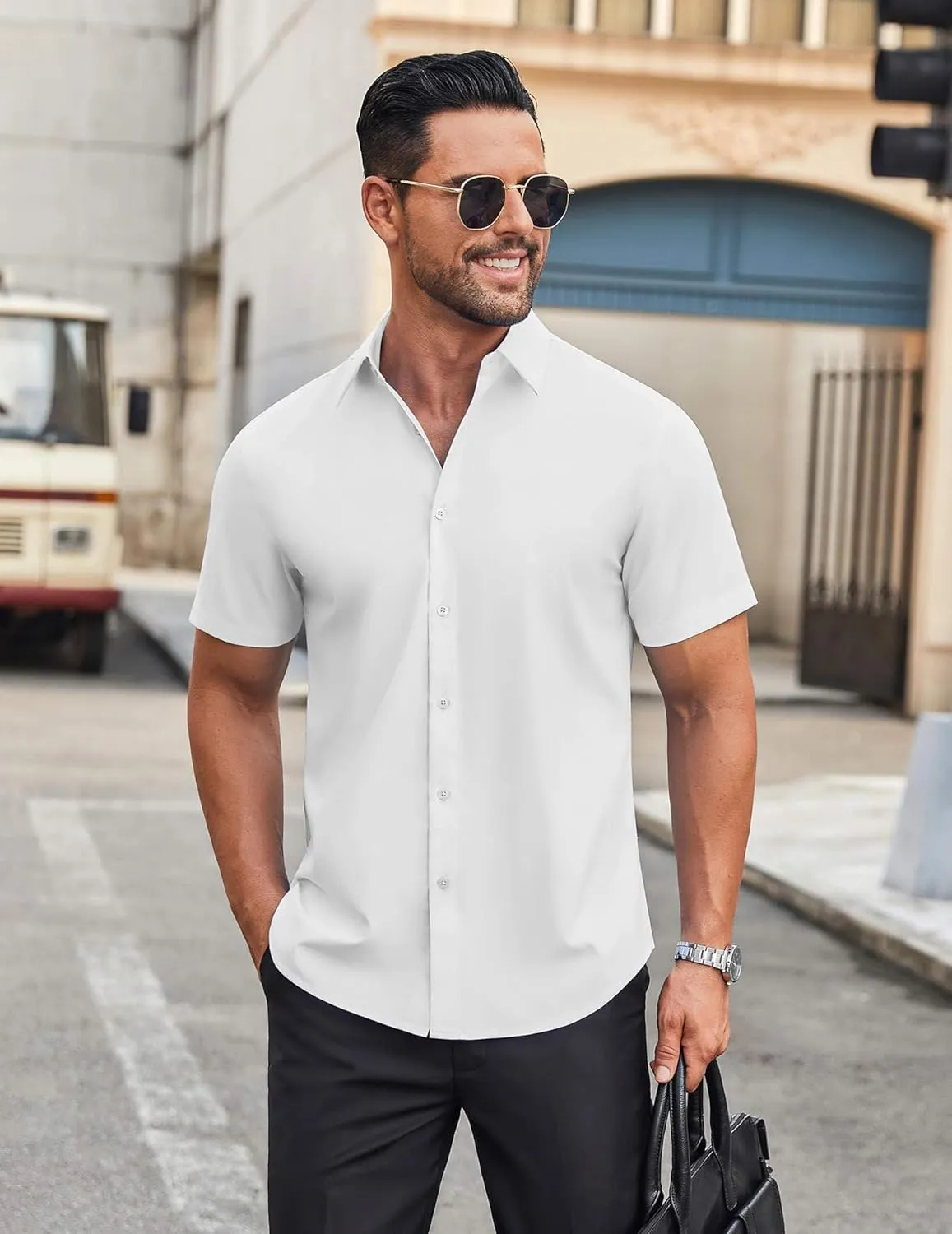 COOFANDY Mens Short Sleeve Dress Shirts Wrinkle Free Casual Button Down Shirts Summer Untucked Dress Shirt