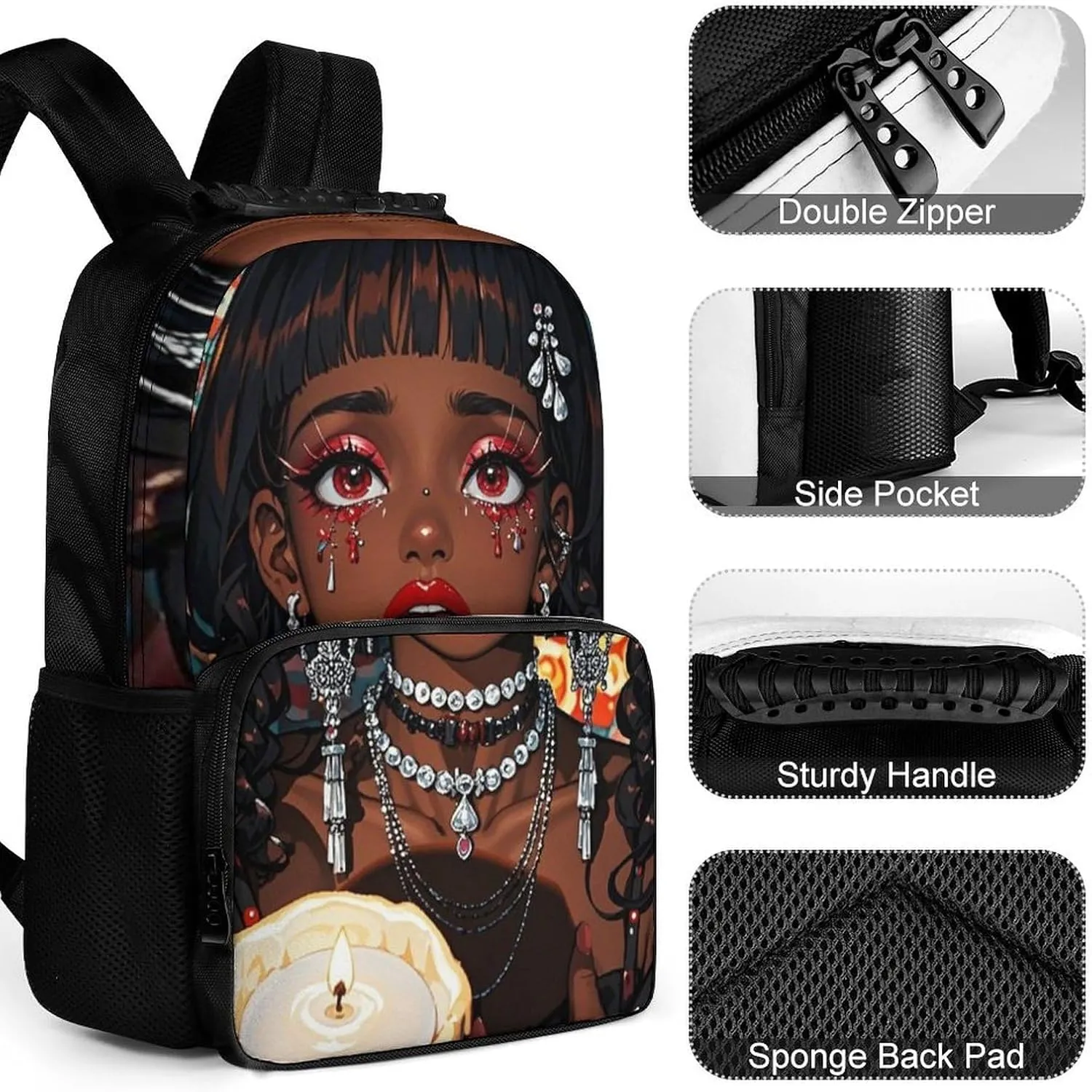 Cool African American Woman Bold And Colorful Art Backpack Polyester Multipurpose Anti-Theft Shoulder Bag Big Capacity Gym Outdoor Hiking Backpack With Padded Straps