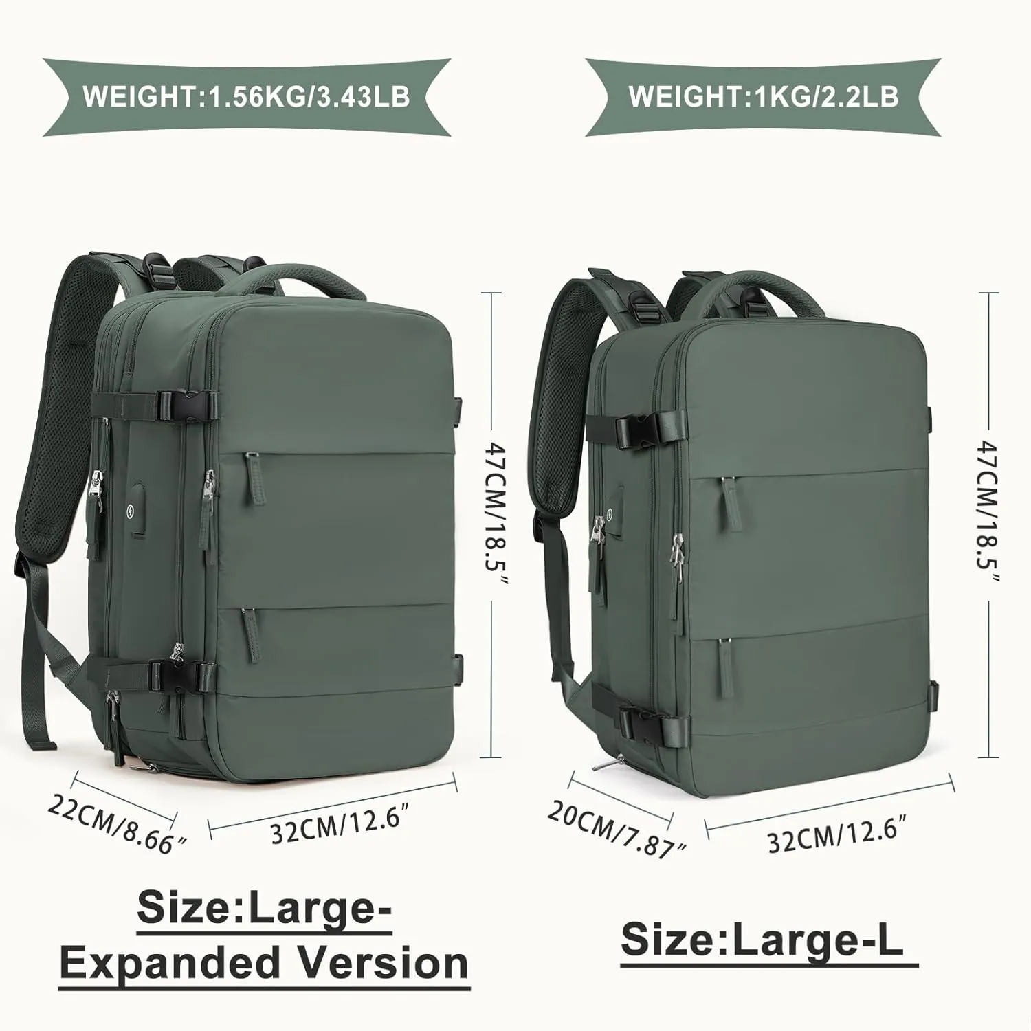 coowoz Large Travel Backpack For Women Men, Carry On Backpack,Hiking Backpack Waterproof Outdoor Sports Rucksack Casual Daypack Expandable Heavy Duty Extra large Backpack Olive Green EX