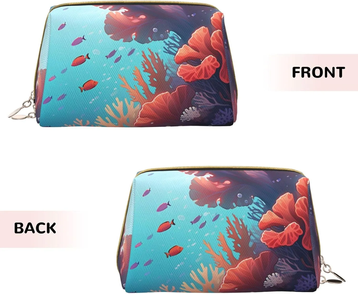 Coral Printed Small Makeup Bag,Travel Cosmetic Bag Purse with Zipper,Water-resistant Makeup Organizer Bag for Women