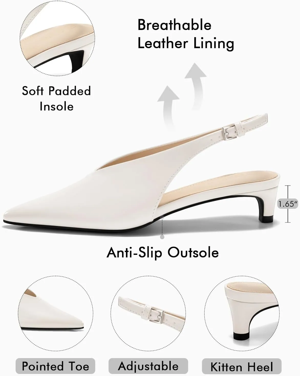 Coutgo Womens Low Kitten Heels Slingback Closed Pointed Toe V-Cut Business Work Pumps Dress Shoes
