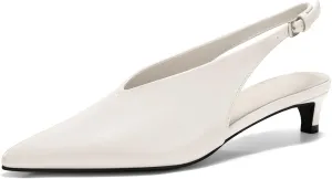 Coutgo Womens Low Kitten Heels Slingback Closed Pointed Toe V-Cut Business Work Pumps Dress Shoes