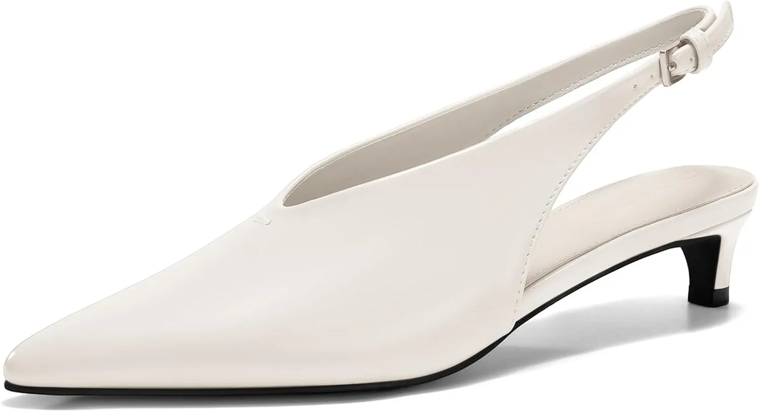 Coutgo Womens Low Kitten Heels Slingback Closed Pointed Toe V-Cut Business Work Pumps Dress Shoes