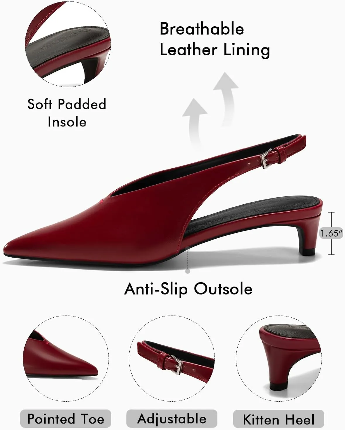 Coutgo Womens Low Kitten Heels Slingback Closed Pointed Toe V-Cut Business Work Pumps Dress Shoes