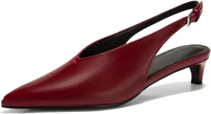 Coutgo Womens Low Kitten Heels Slingback Closed Pointed Toe V-Cut Business Work Pumps Dress Shoes
