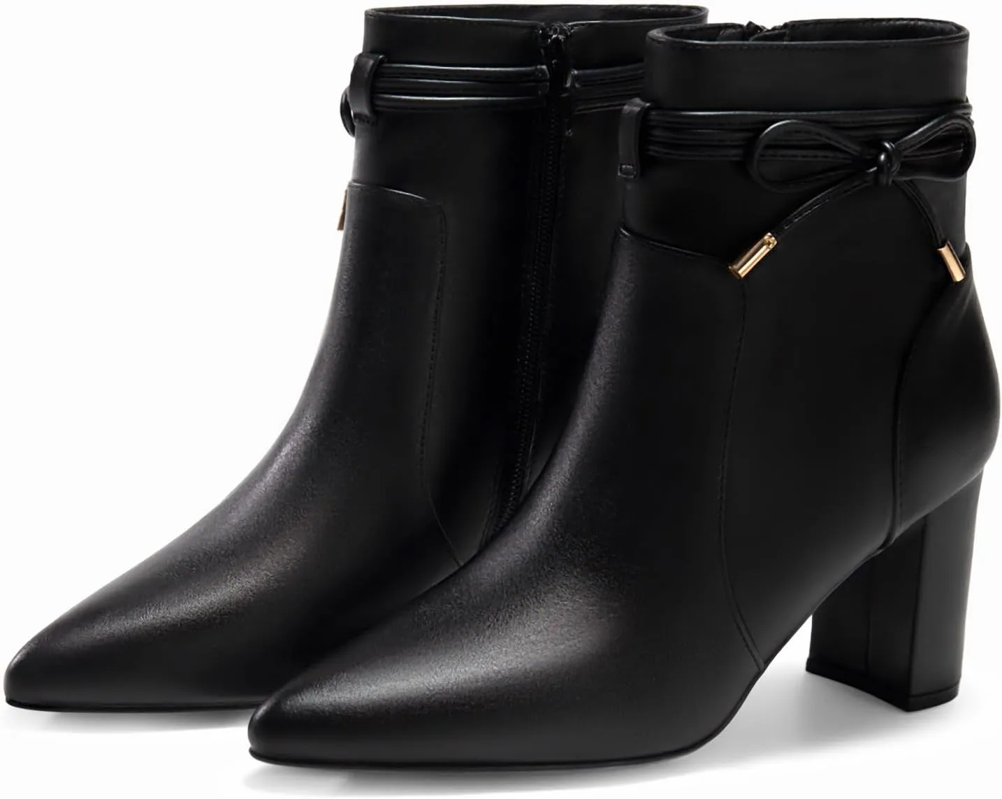 Coutgo Womens Pointed Toe Ankle Boots Chunky Block Heel Tie Knot Side Zipper Dressy Booties