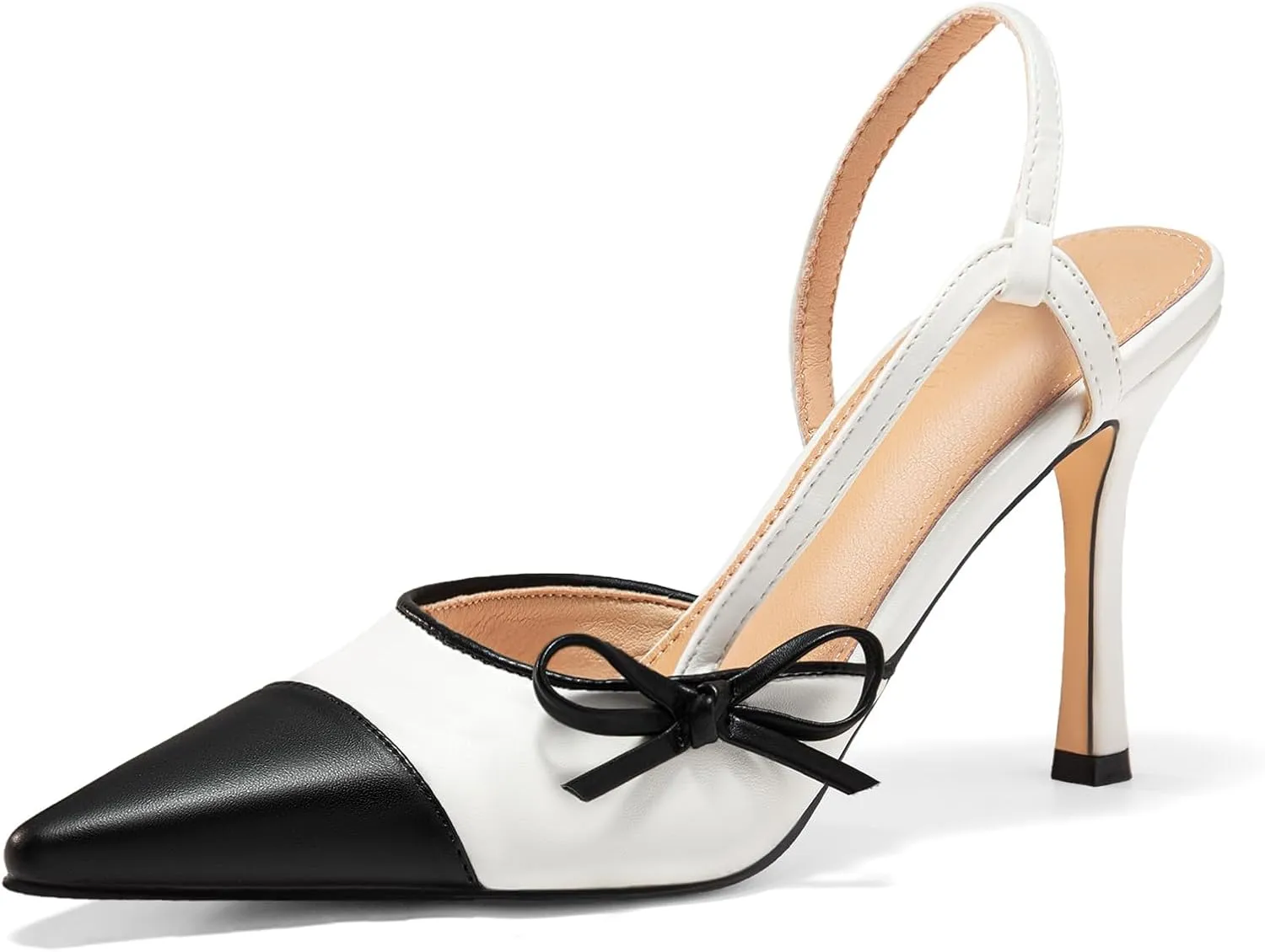 Coutgo Womens Slingback High Heels Bow Tie Closed Pointed Toe Sexy Stiletto Two Tone Dress Pumps Shoes
