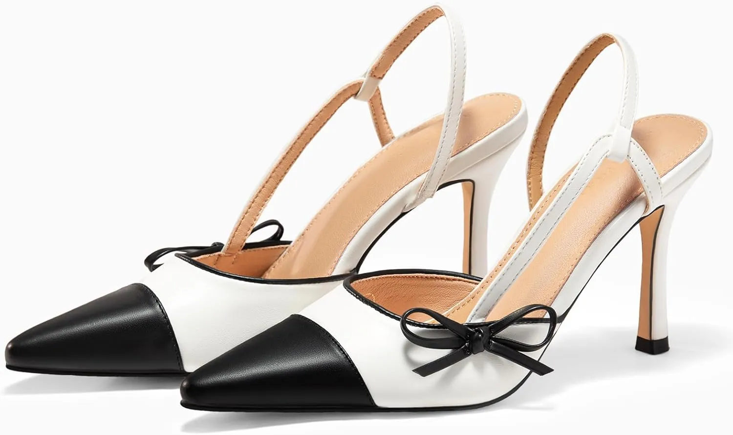 Coutgo Womens Slingback High Heels Bow Tie Closed Pointed Toe Sexy Stiletto Two Tone Dress Pumps Shoes