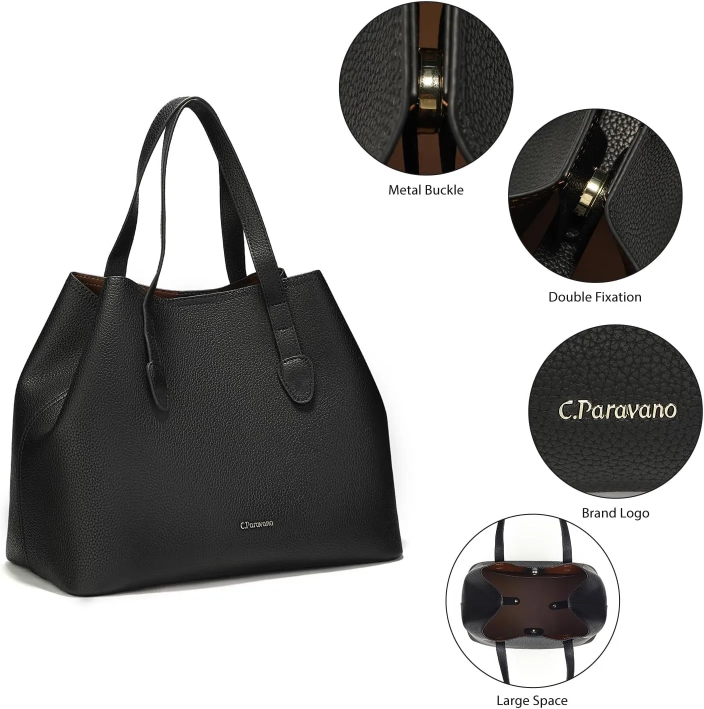 C.Paravano Large Capacity Tote Handbag | Full Grain Leather Tote Bag | Hobo Bag | Women's Top Handle Tote | Travel Work Tote