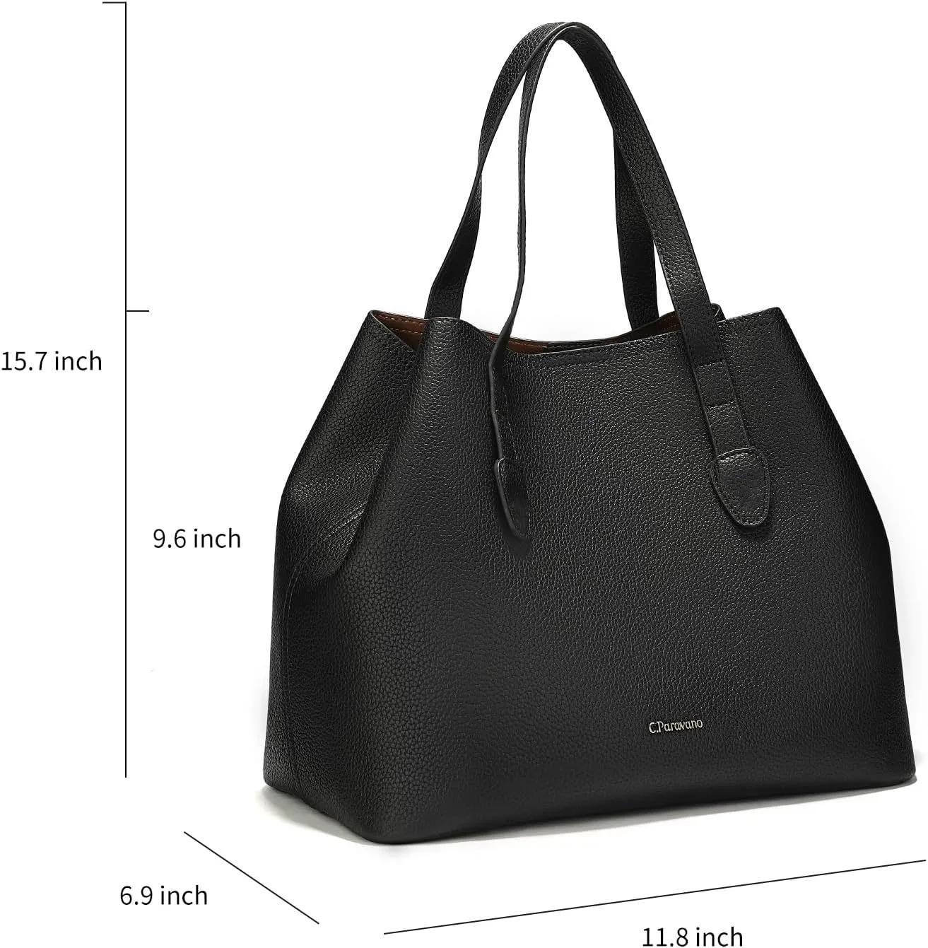 C.Paravano Large Capacity Tote Handbag | Full Grain Leather Tote Bag | Hobo Bag | Women's Top Handle Tote | Travel Work Tote