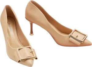 C.Paravano Women's Square Buckle Stiletto Pumps - Pointed Toe High Heels for Office Wear, Evening Parties, Weddings & Business Events