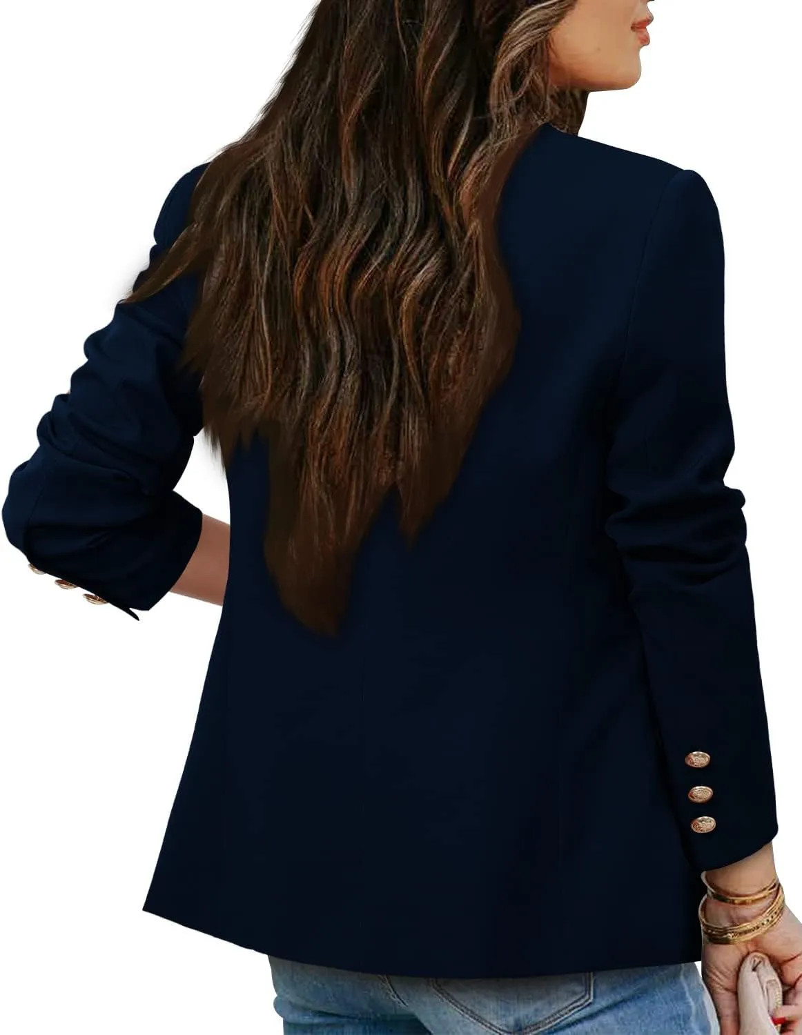 CRAZY GRID Womens Casual Blazer Jacket Gold Button Long Sleeve Work 0ffice Blazer Lapel Open Front Jacket