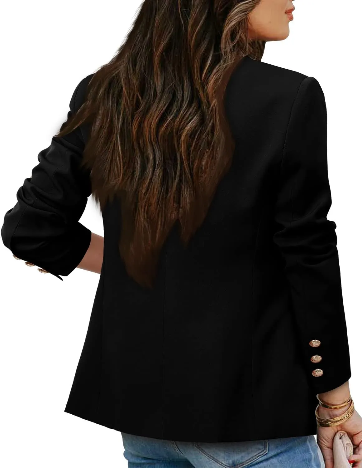 CRAZY GRID Womens Casual Blazer Jacket Gold Button Long Sleeve Work 0ffice Blazer Lapel Open Front Jacket