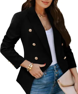 CRAZY GRID Womens Casual Blazer Jacket Gold Button Long Sleeve Work 0ffice Blazer Lapel Open Front Jacket