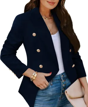CRAZY GRID Womens Casual Blazer Jacket Gold Button Long Sleeve Work 0ffice Blazer Lapel Open Front Jacket