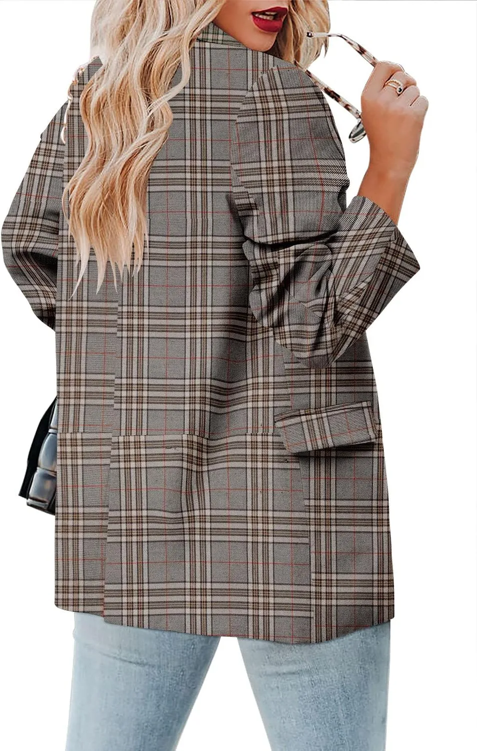 CRAZY GRID Womens Casual Blazer Jacket Long Sleeve Open Front Work Office Blazer Lapel Button Jacket