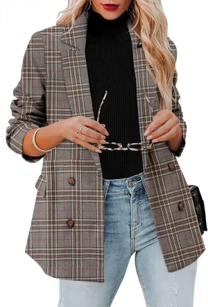 CRAZY GRID Womens Casual Blazer Jacket Long Sleeve Open Front Work Office Blazer Lapel Button Jacket